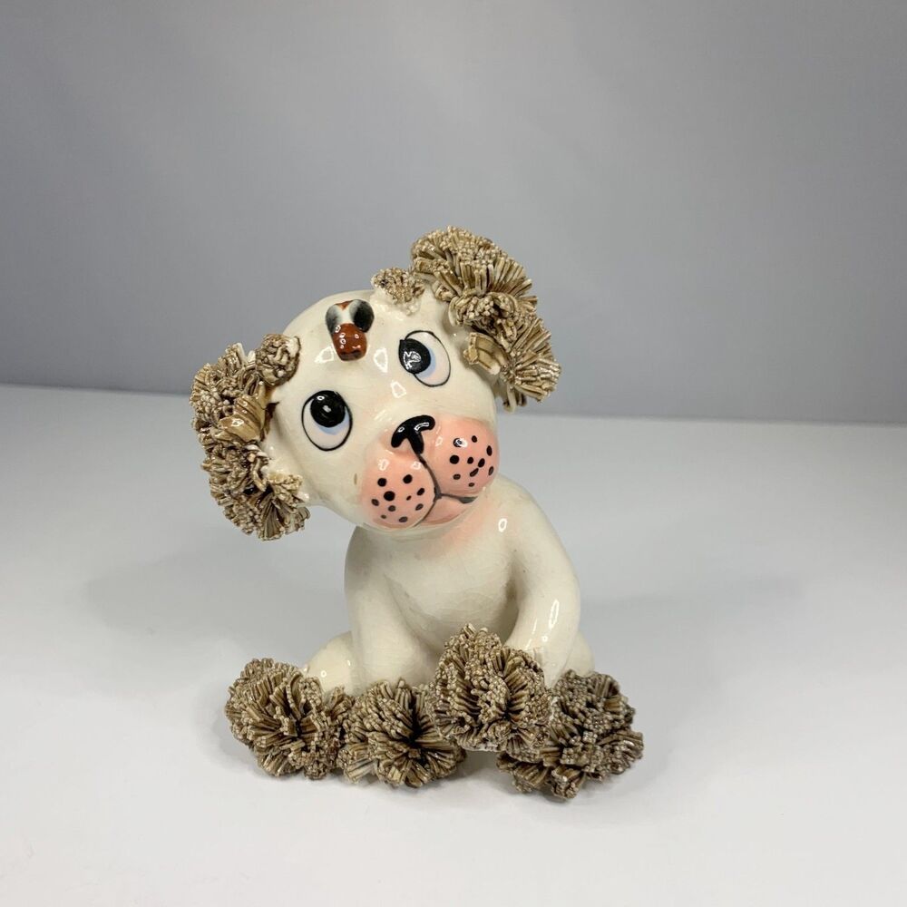 1950s Vintage Spaghetti Trim Poodle Figurine Porcelain Dog Cottage Novelty Kitch